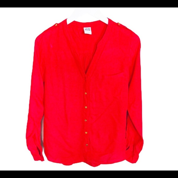 VERO MODA Ivar L/S Button Down Shirt With V Cut & Long Sleeves Red Size Small - Picture 5 of 11